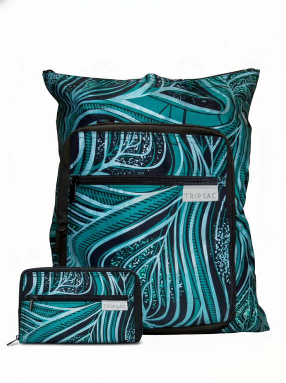 Sea Breeze Bag Trip Sac collapsible tote bag folded and unfolded display.